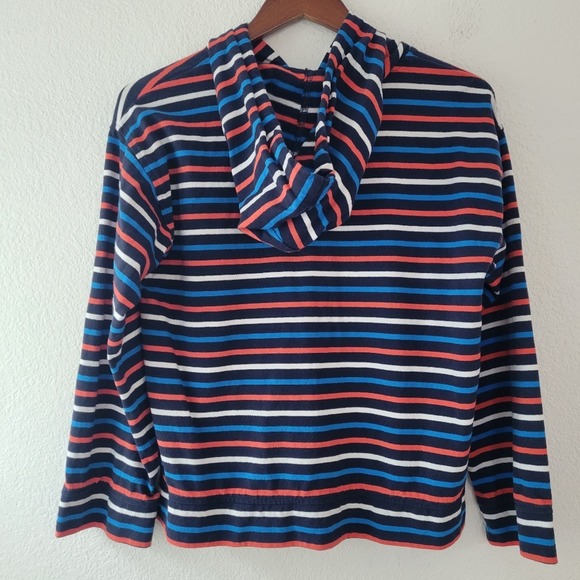 J. Crew Women's Wide Sleeve Navy Striped Mariner Cloth Hoodie Size S Preppy EUC - Picture 7 of 7